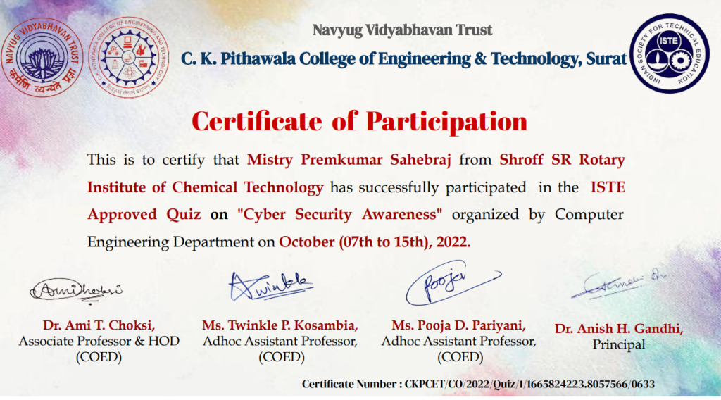 Certificates – Prem Mistry